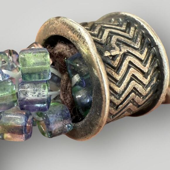 Beaded Bracelet Sterling Silver End Caps Magnetic Clasp Blue Green Seed Beads - Picture 9 of 9